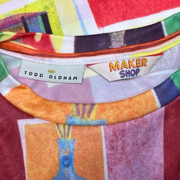 Todd Oldham Maker Shop Printed Art to Wear Short Sleeve T-Shirt Dress Size M - Picture 5 of 8